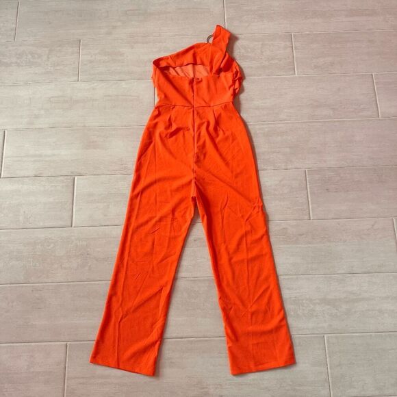 One-Shoulder Jumpsuit Pants Romper Sleeveless Orange Medium Disco Party Hippie - Picture 2 of 8